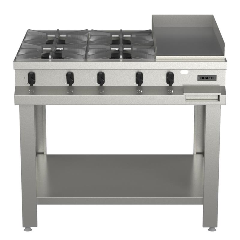 Anafe 4 H + Plancha 1045cms con base y estante, acero 430